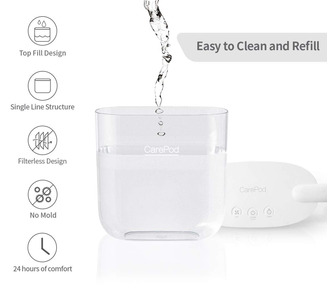 Carepod 21P Ultrasonic Cool Mist Humidifier Whisper-Quiet Filter-Free Easy Clean - Only 3 Washable Parts To Clean, Auto Shut-Off