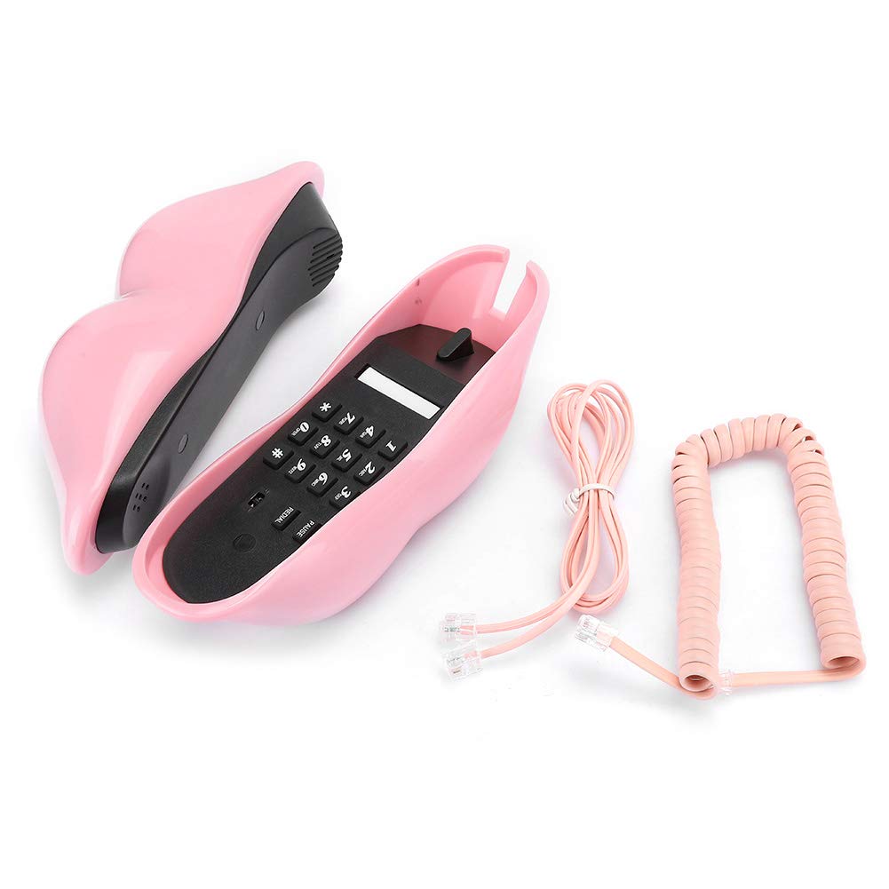 Romack Home Landline Telephone, Stable Connection Creative Telephone European Style Fashionable Desktop With Pink Lips Shape, Co