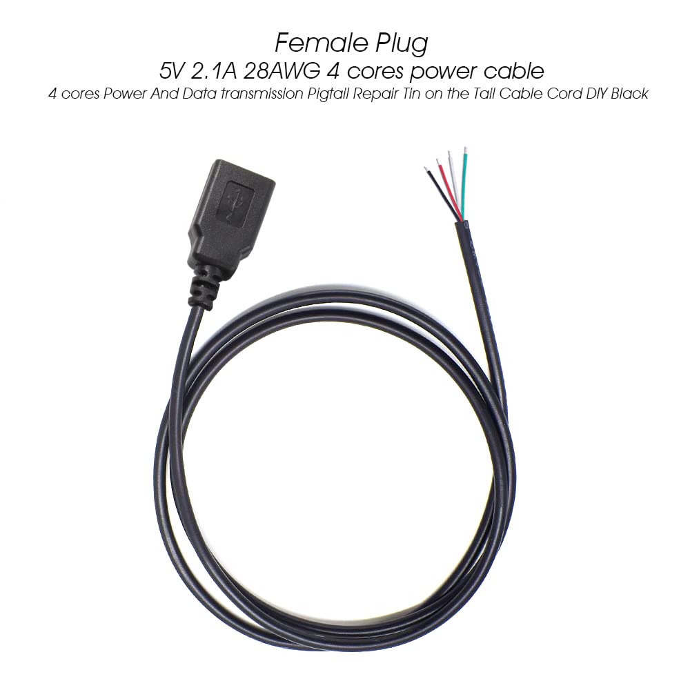 Ksopuert 2Pcs Usb A Female Plug To Bare Wire Open End Cable 6.6Ft 200Cm 5V 2.1A 2 & 4 Cores Power And Data Transmission Pigtail