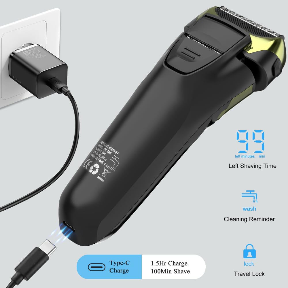 Mens Foil Electric Shaver, Electric Razor For Men Cordless Usb-C Rechargeable Shaver With Pop-Up Trimmer, Waterproof Wet And Dr