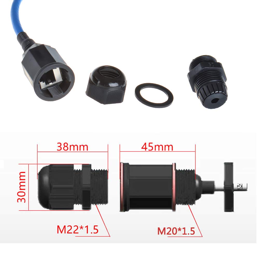 Anmbest 2Pcs M20 Rj45 Waterproof Cat5/5E/6 8P8C Connector Ip67 Ethernet Lan Cable Connector Double Head With Shield Cat6 Network