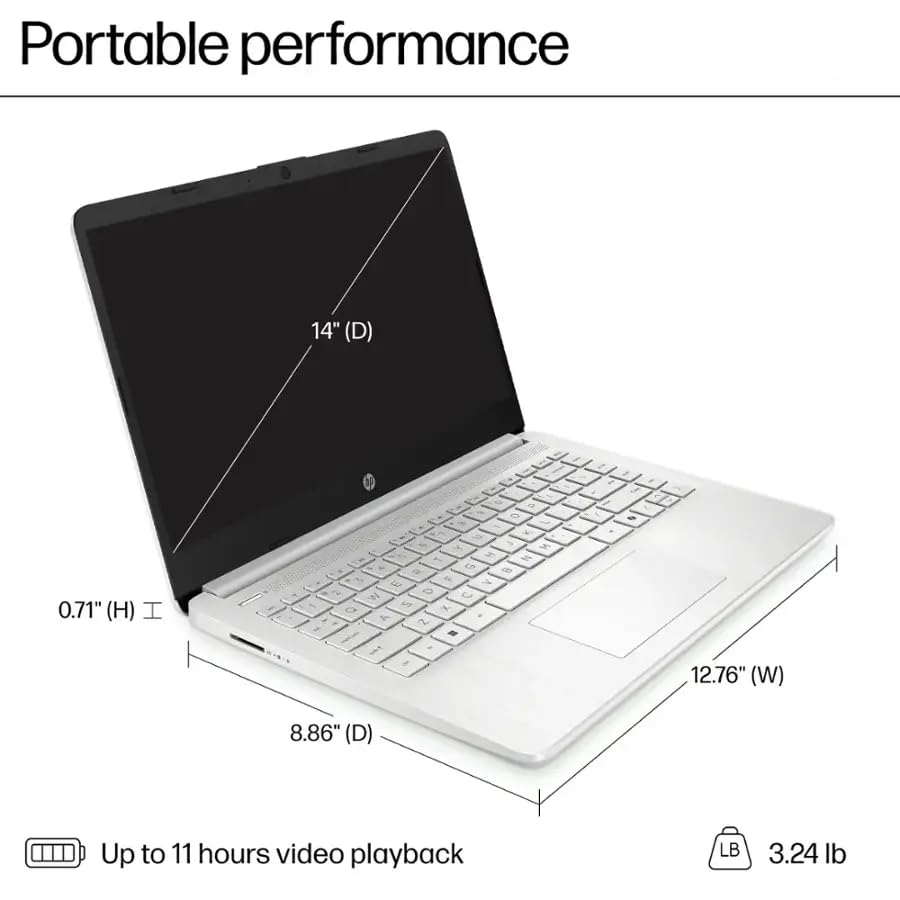 Hp Laptop Computer 14'' Ultral Light For Students And Business, 4 Cores Intel Celeron, 16Gb Ram, 384Gb Storage(128Gb Emmc+256Gb