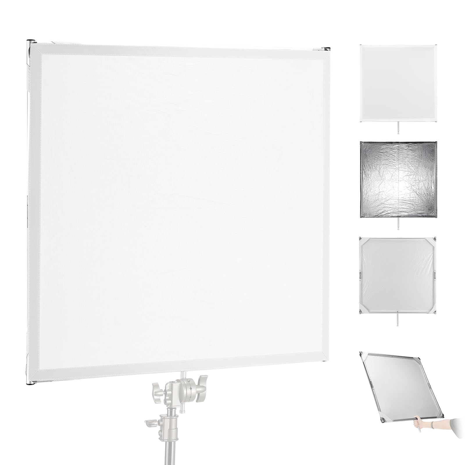NEEWER Light Diffusion Panel Scrim Kit with Silver/White Reflector Film 35x35 Foldable Frame with 5/8 Baby Pins Handle for C Sta