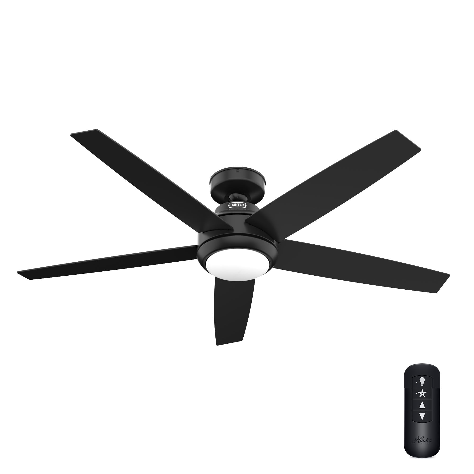 Hunter 52 inch Indoor Ceiling Fan with LED Light and Remote Control - Black Ceiling Fan, Standard Mount, 5 Blades, For Bedroom,