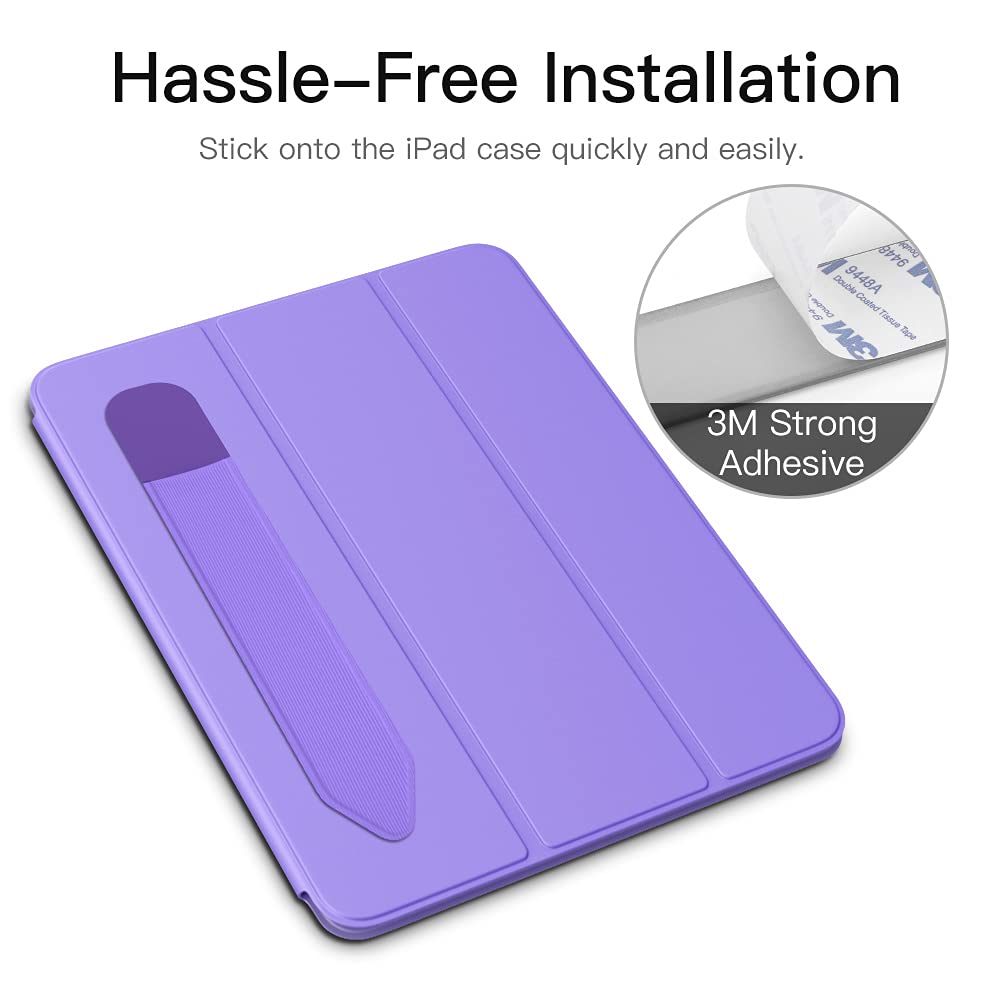 MoKo Pencil Holder Sticker Fit Apple Pencil Pro, Apple Pencil (USB C), Apple Pencil 1st/2nd Generation, Elastic Pencil Pocket Pouch Adhesive Sleeve Attached to iPad Case for Stylus Pens, Purple