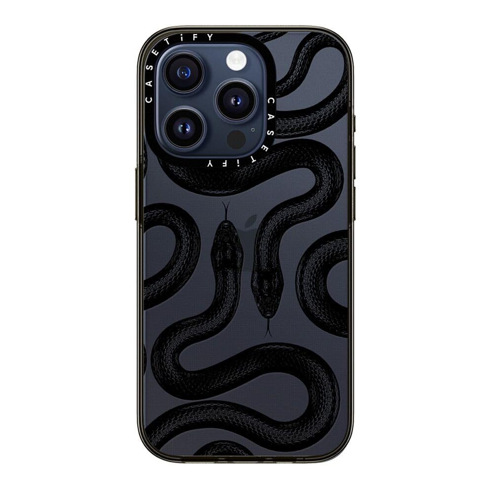 Casetify Compact Case For Iphone 15 Pro [2X Military Grade Drop Tested / 4Ft Drop Protection]   Black Kingsnake   Clear Black