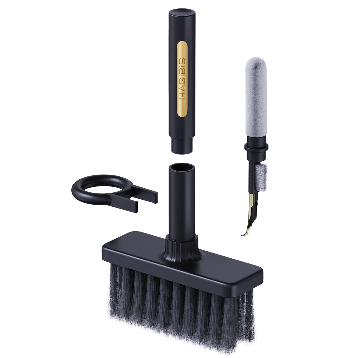 Hagibis Cleaning Soft Brush Charcoal Infused Bristles Keyboard Cleaner 5-In-1 Multi-Function Cleaning Tools Kit Corner Keycap Puller Remover Multi Brush For Pc Laptop Airpods Pro Camera Lens (Black)