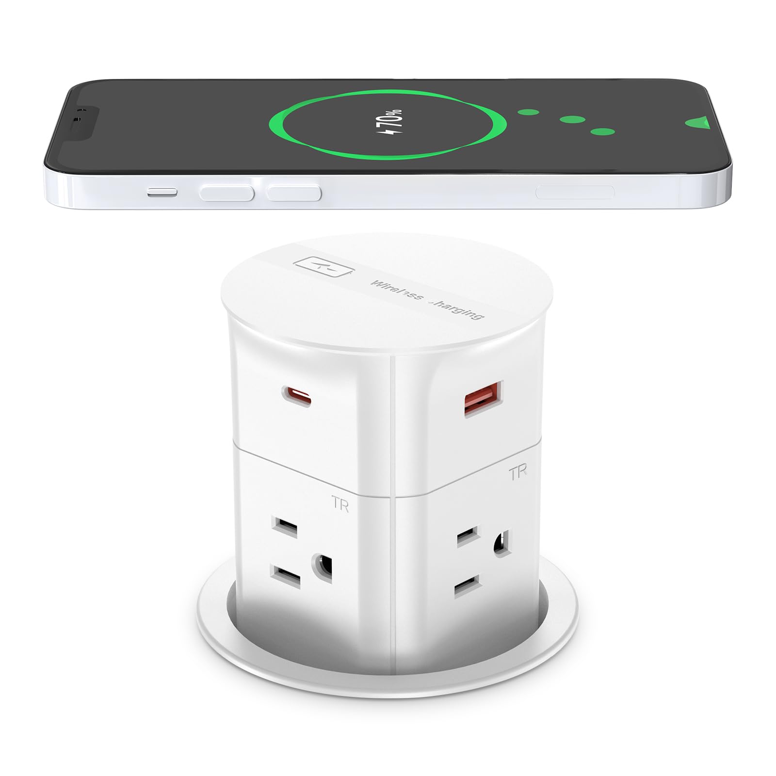 Annquan 3.15'' Pop Up Countertop Outlet With 15W Wireless Charger,Max 20W Power Delivery,800J Surge Protection,Pop Up Electrical