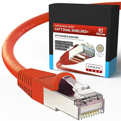 Ivoltaa Ethernet Cable Cat7 Cable Dual Shielded Sstp, 100% Copper, Professional Series  10 Gbps Lan Network/High Speed Internet