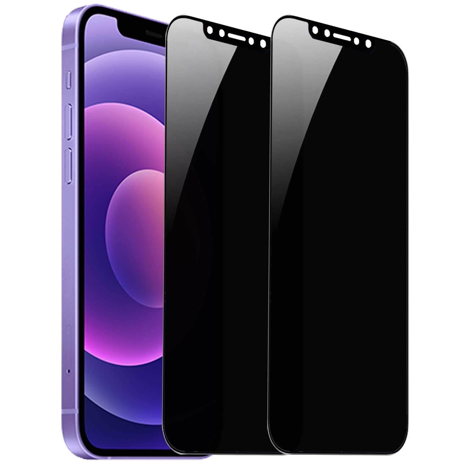 Bwedxez 2 Pack 360 Degree Privacy Tempered Glass Suit For Iphone 12 / Iphone 12 Pro Anti Spy 4 Directions Screen Protector Film