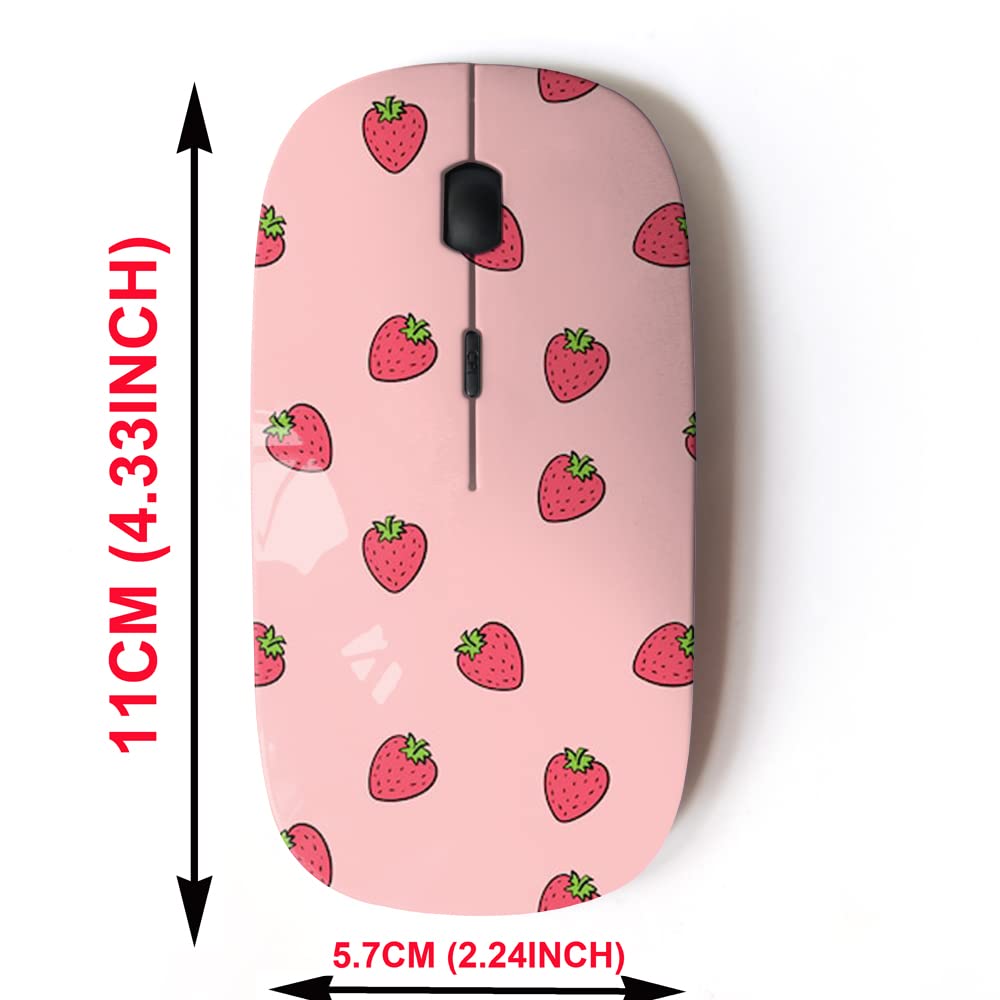 2.4G Wireless Mouse With Cute Pattern Design For All Laptops And Desktops With Nano Receiver - Strawberry Repeating