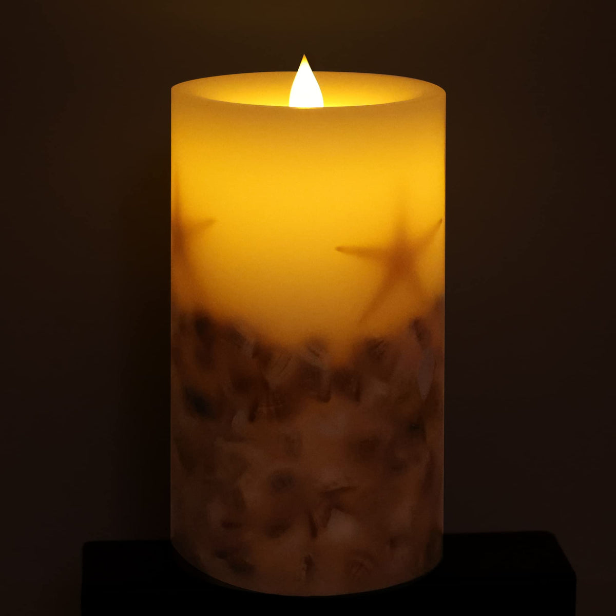 Hoogalife Flameless Candles (D 3.5'' X H 7'') Real Seashell Flickering Flame Effect, Led Pillar Candles Real Wax With Timer Batt