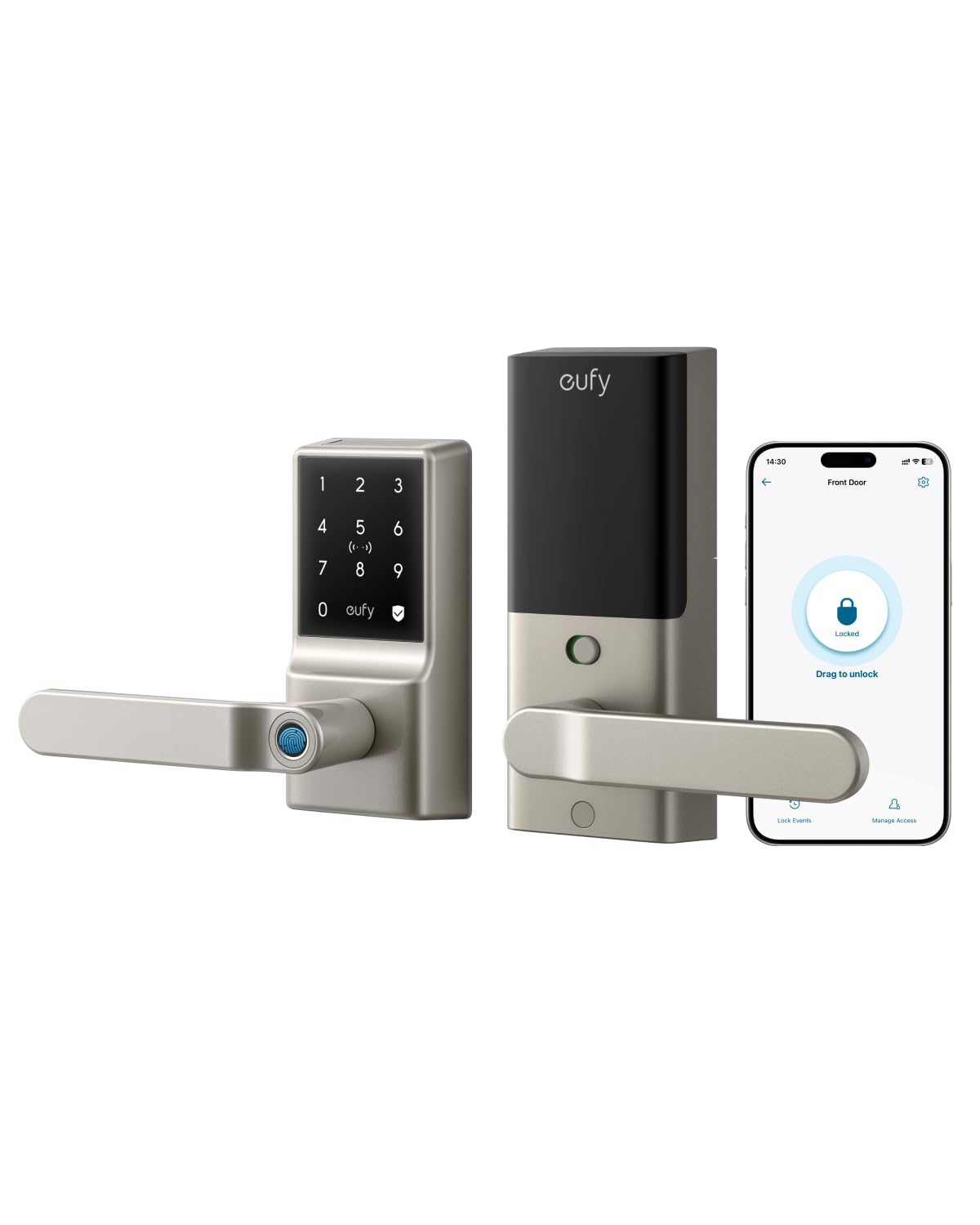 eufy Smart Lever Lock C33, Keyless Fingerprint Door Lock with Handle, Integrated WiFi, Remote Control via App, Biometric Entry 