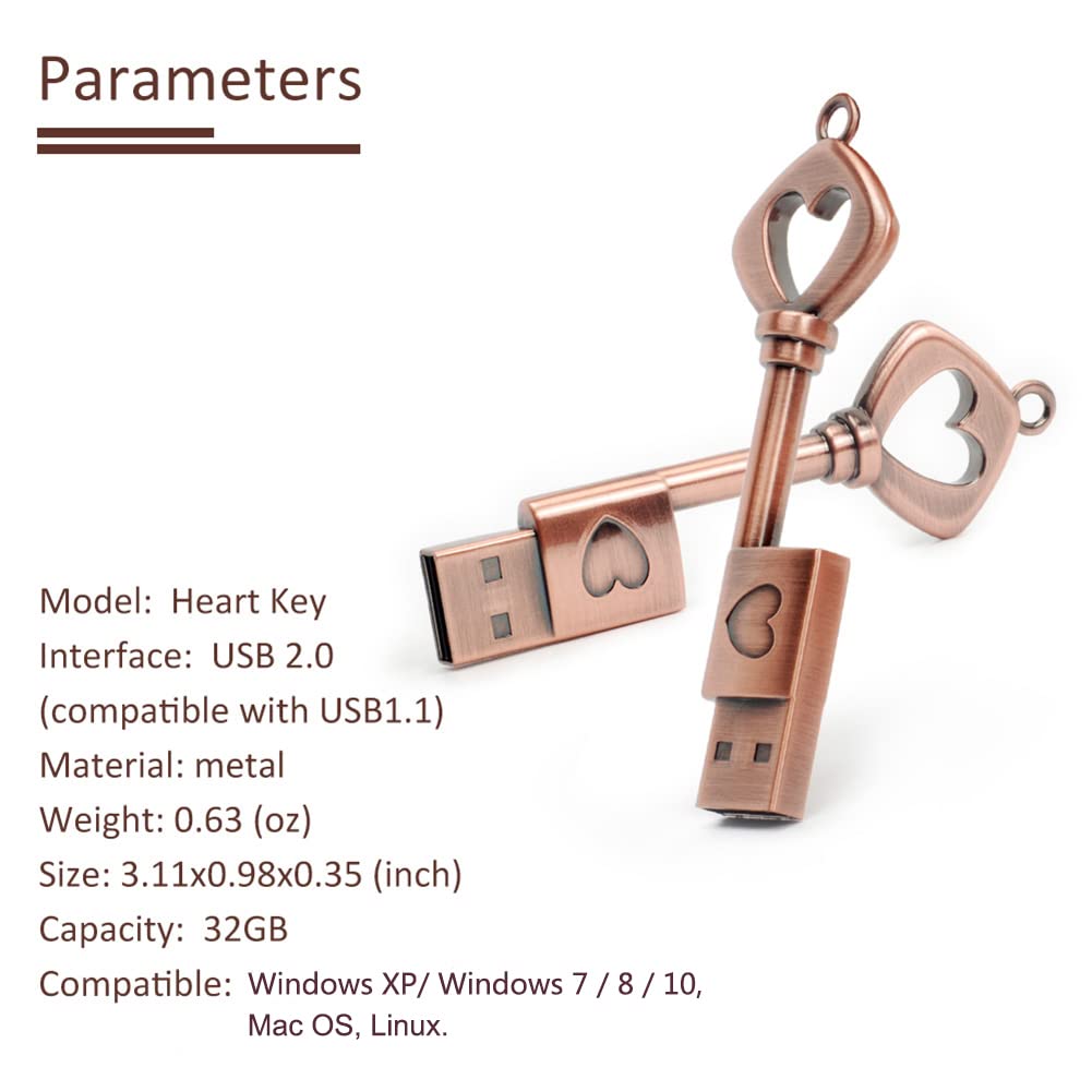Borlterclamp Cute Usb Flash Drive 32Gb Heart Key Shaped Memory Stick Usb Key With Gift Box