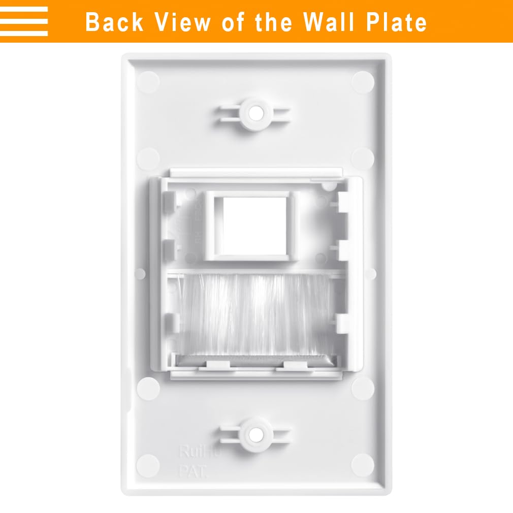 Bolcolege 1 Gang Cable Pass Through Wall Plate Cover White, Pack Of 5, 1 Port Keystone Wall Plate For Keystone Jack And Coupler,