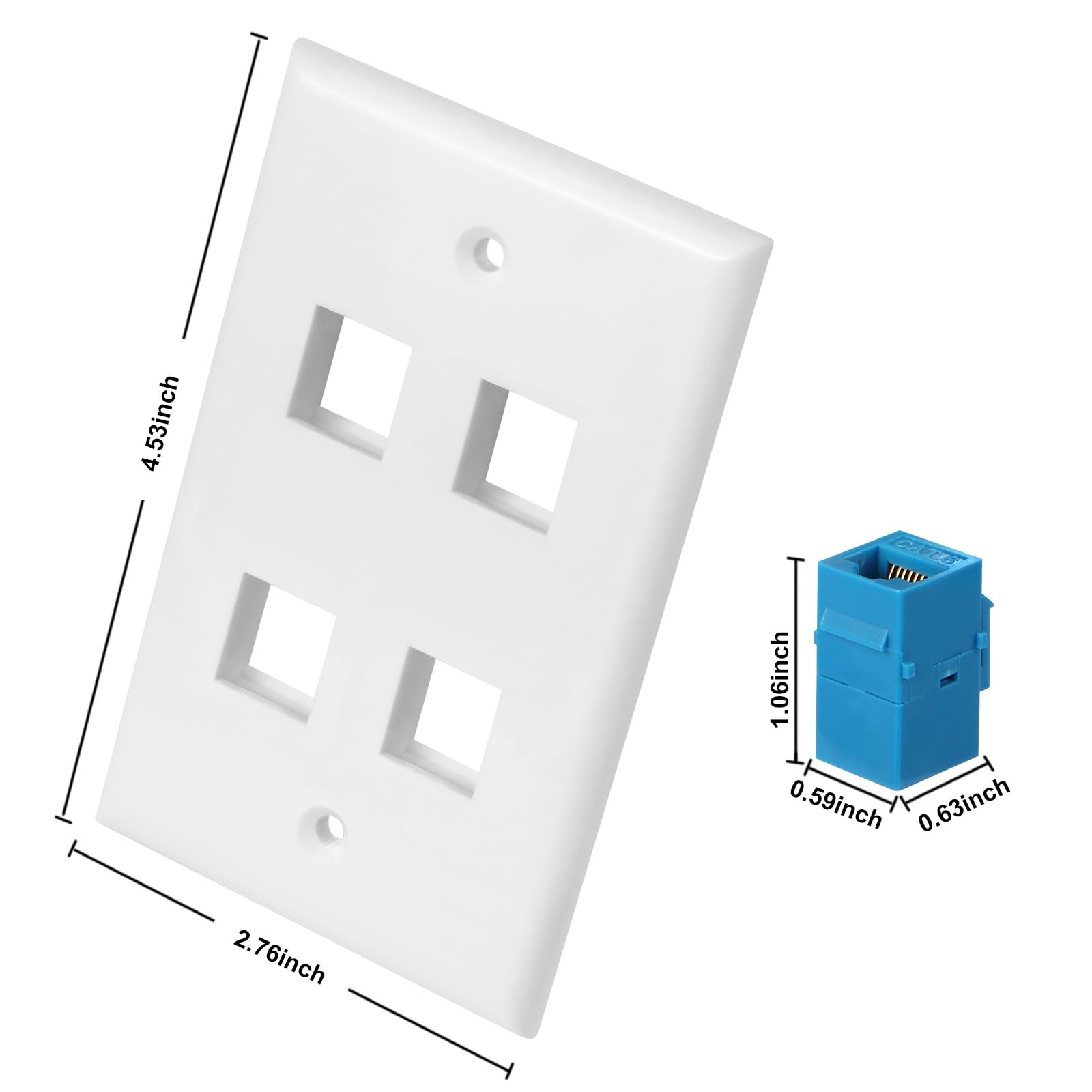 Ethernet Wall Plate 4 Port, Cat 6 Ethernet Wall Outlet Female-Female, Compatible With Cat7/6/6E/5/5E Rj45 Jack Keystone Inline C