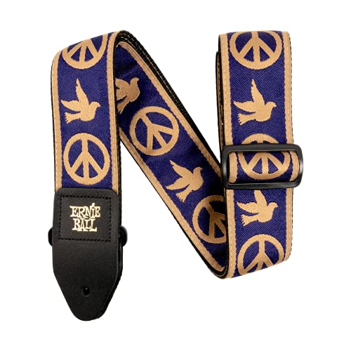 Ernie Ball Jacquard Guitar Strap, Navy Blue And Beige Peace Love Dove (P04699)