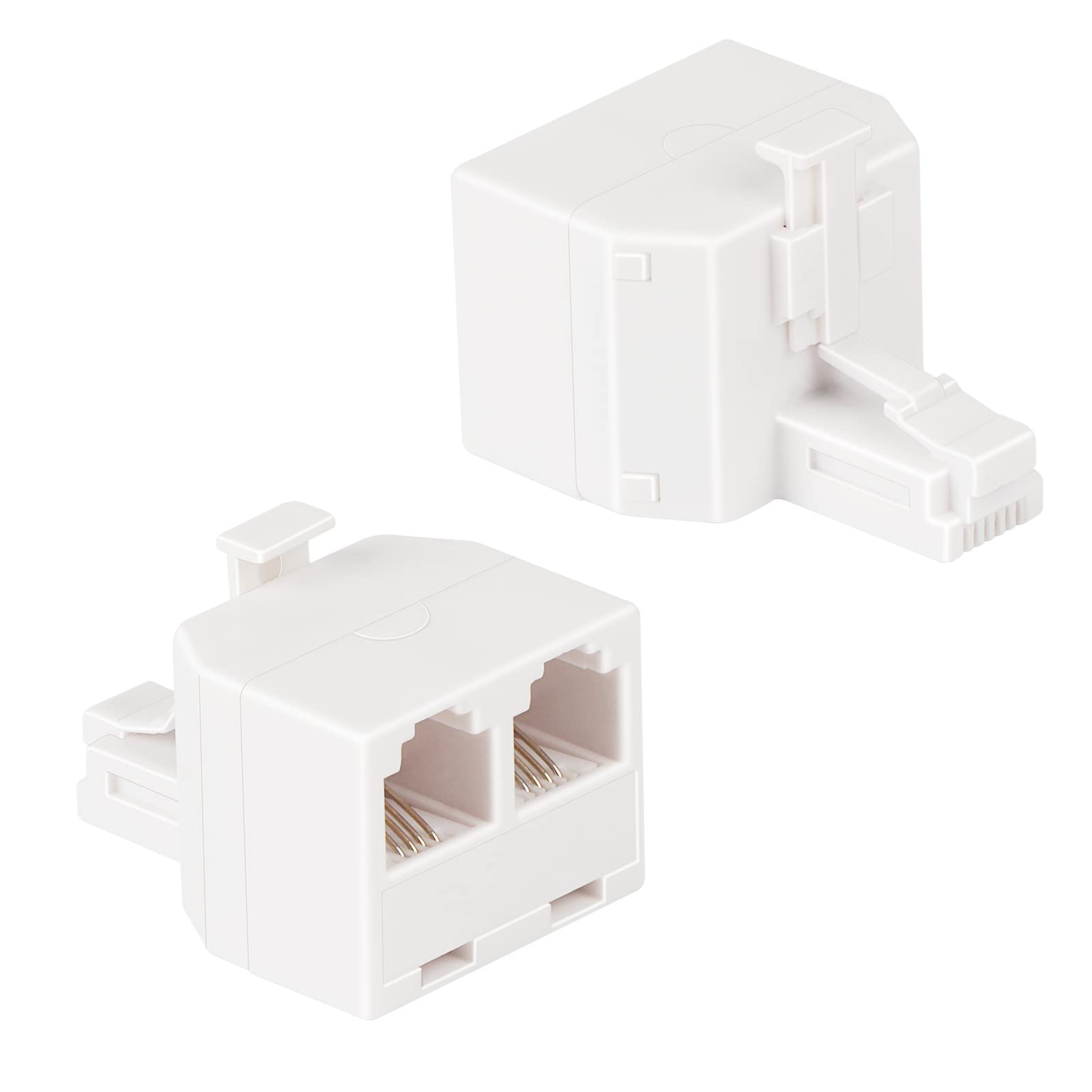 Lativu Phone Line Splitter, 2 Pack Phone Splitter For Landline, White Rj11 6P4C Splitter Male To Dual Female, Telephone Splitter