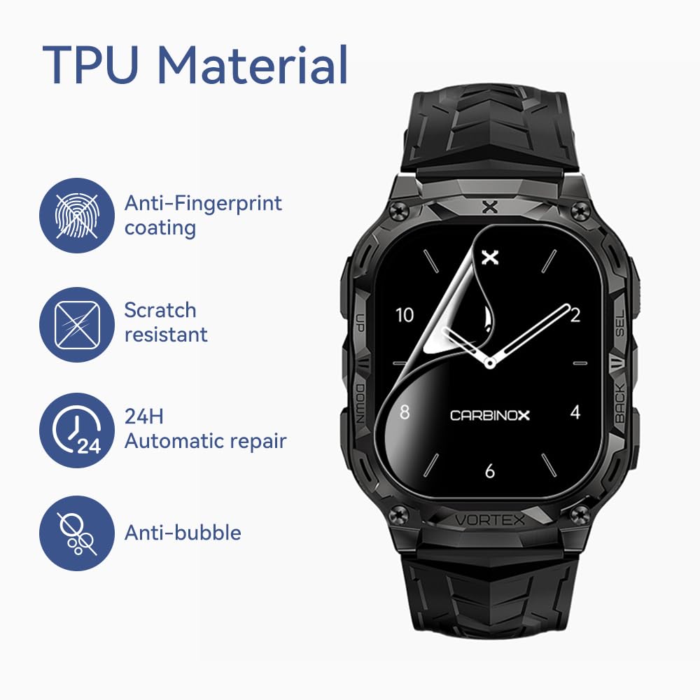 Lysandra Compatible For Tpu Smart Watch Screen Protector Film For Carbinox Vortex, [6 Pack] Full Coverage Tpu Clear Film Compati