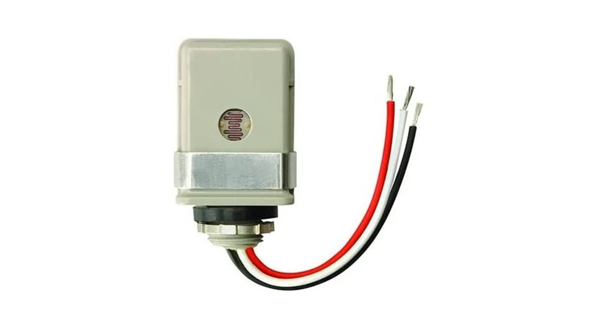 Woods 59410Wd Outdoor Hardwired Stem Mount Light Control Sensor With Photocell;Gray