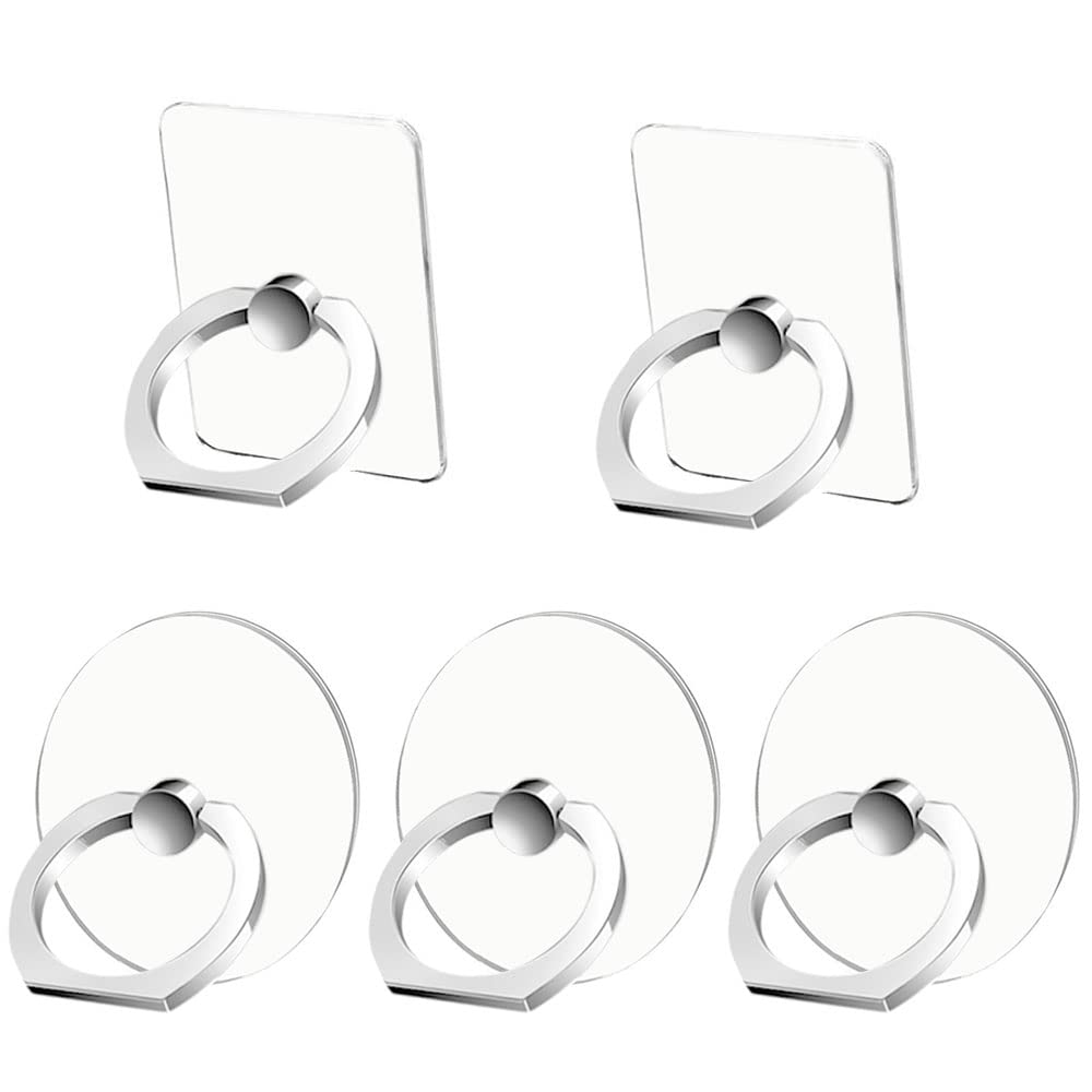 Kinizuxi Cell Phone Ring Holder Stand 5 Pack Silver, Transparent Phone Ring Holder Finger Kickstand 360