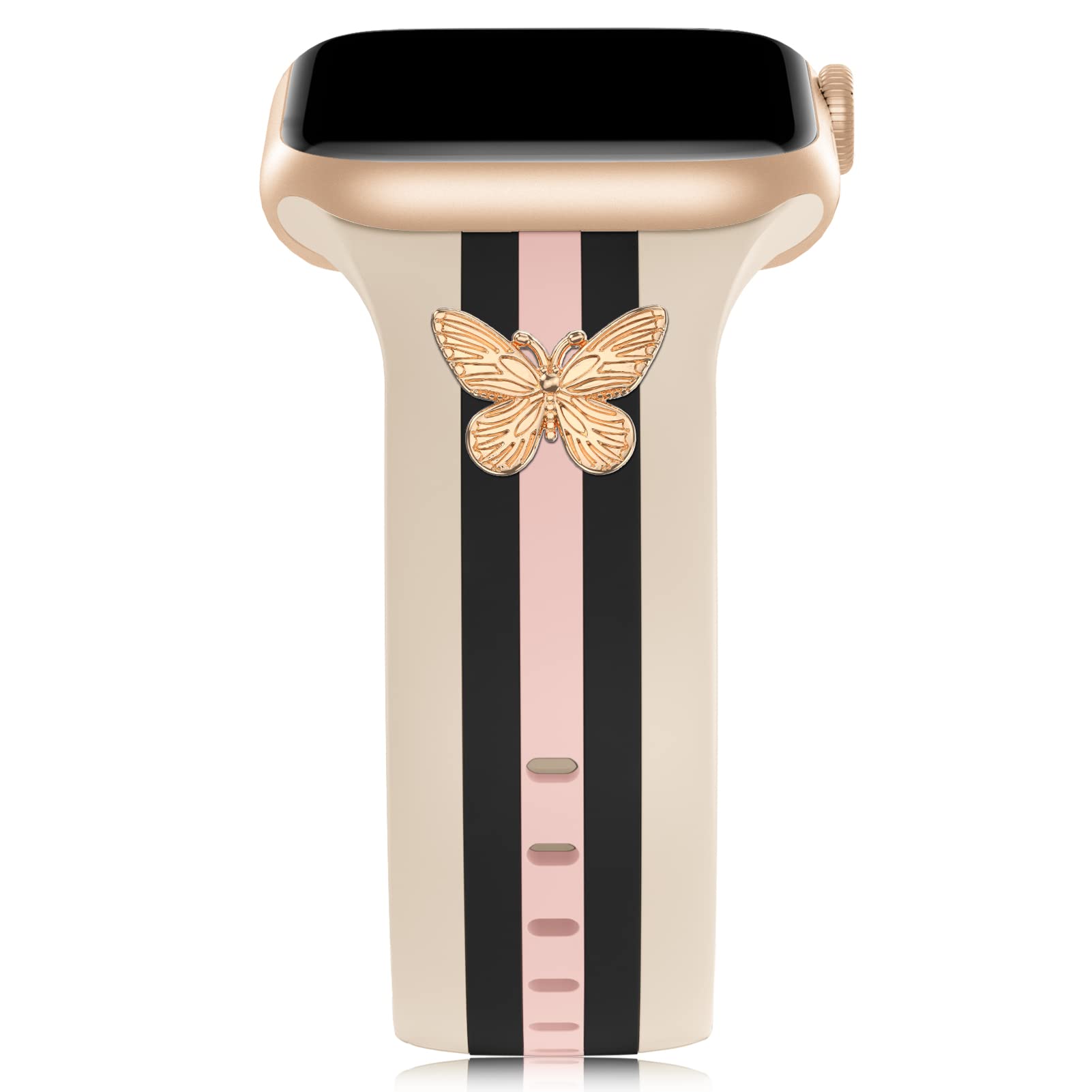 Designer Band With Charms Decor Compatible With Apple Watch Band 38Mm 40Mm 41Mm 42Mm 44Mm 45Mm 46Mm 49Mm Women Men, Stylish Sili