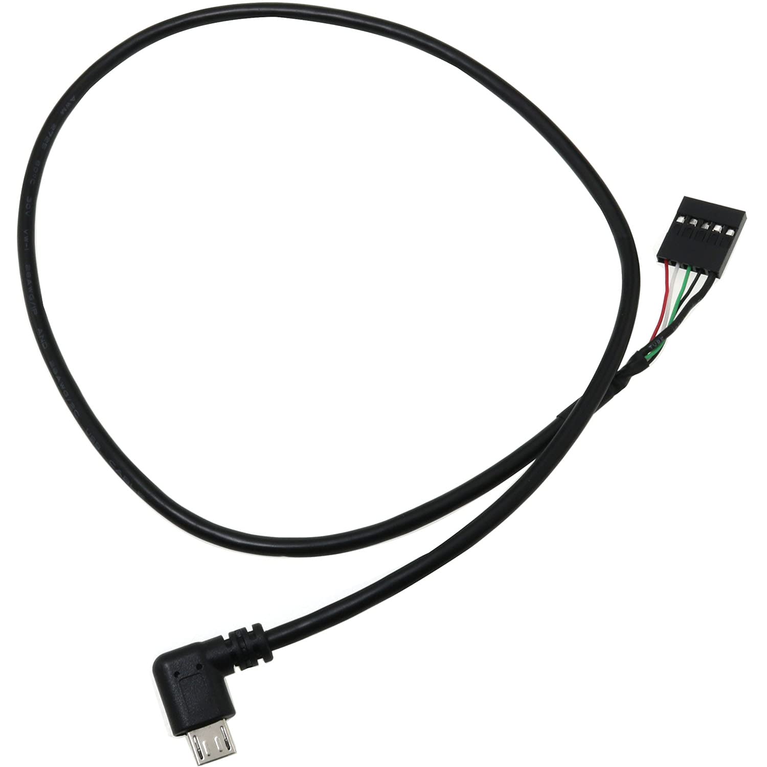 Bairong 90 Degree Right Angle Micro Usb Male To 5 Pin Motherboard Female Adapter Extended Cable 50Cm, Black
