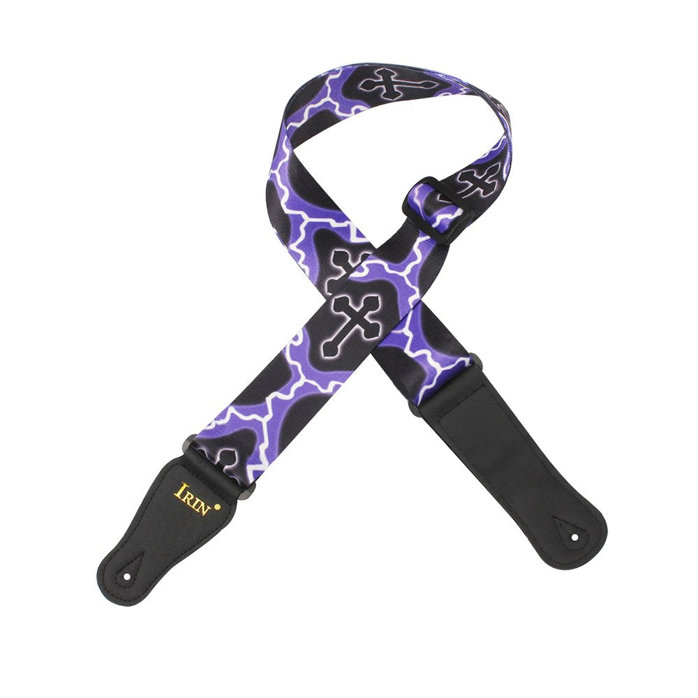 ELBME Guitar Strap Adjustable Polyester Belt PU Leather Ends for Acoustic Folk Classic Electric Guitar Bass