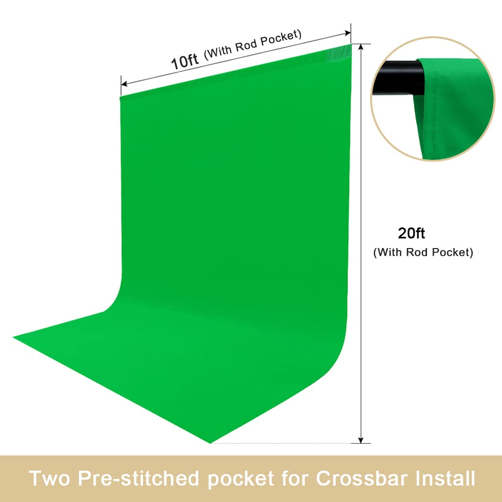 10X20Ft Large Green Screen Backdrop For Photography, Lcuirc Two Rod Pocket Chromakey Collapsible Green Polyester Curtain With 4