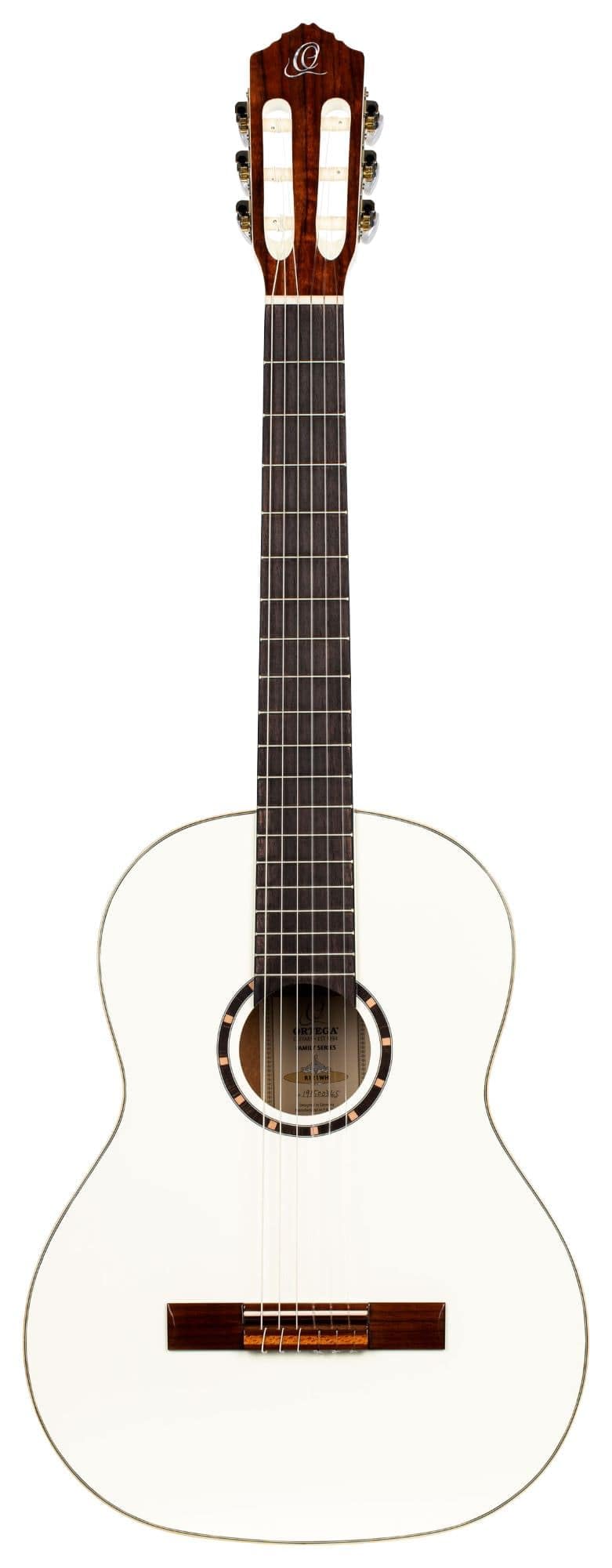 Ortega Guitars 6 Family Series Size Nylon String Classical Guitar W/Bag, Right, Spruce Top-White-Gloss, Full - Slim Neck (R121Wh