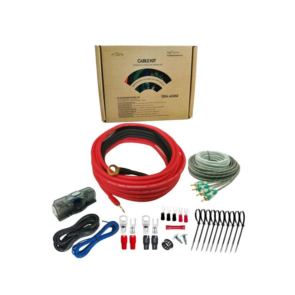 Agclover 8 Gauge Amp Wiring Kit, 100% Ofc Oxygen Free Copper Complete Amplifier Wire Installation Kit  Make Connections And Brin