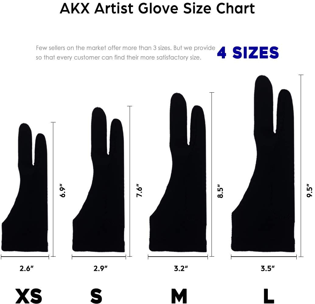 Akx Artist Glove, Palm Rejection Drawing Glove For Graphic Tablet, Ipad   Smudge Guard, 2 Finger, Good For Left And Right Hand (