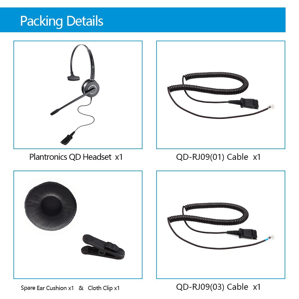 Telephone Headset Microphone Noise Cancelling Headphone Qd   Quick Disconnect Call Center Headset With Rj09 Cables Compatible Wi