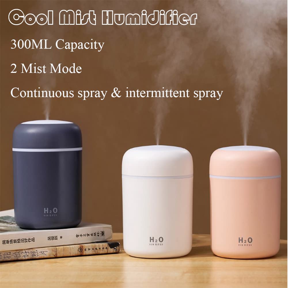 Portable Mini Humidifier, 300Ml Small Cool Mist Humidifier With Colorful Led Night Light, Usb Personal Desktop Humidifier For Ca