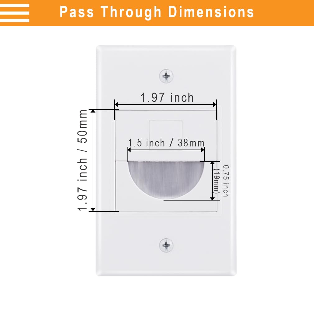 Bolcolege 1 Gang Cable Pass Through Wall Plate Cover White, Pack Of 5, 1 Port Keystone Wall Plate For Keystone Jack And Coupler,