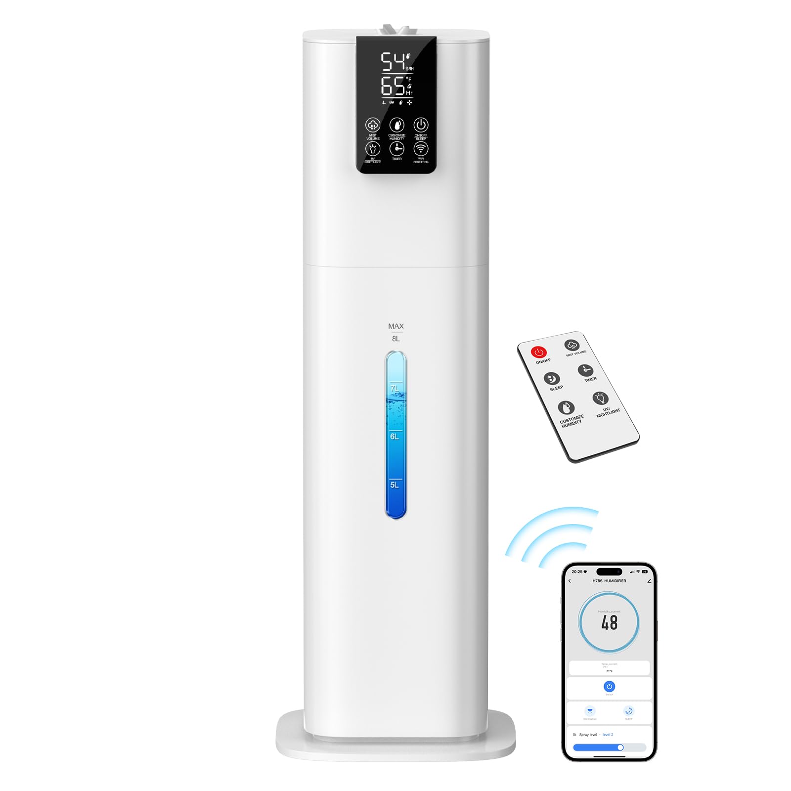 Smart Humidifiers Large Room Bedroom Home,2.11Gal(8L) Quiet Top Fill Cool Mist Humidifier,Smart App & Remote Control, 3 Speed Hu