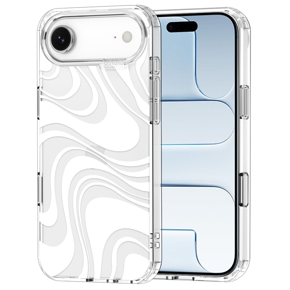 MOSNOVO for iPhone Air Case | Military Grade 6.6ft Drop Tested | Camera Control | Clear with White Swirl Design