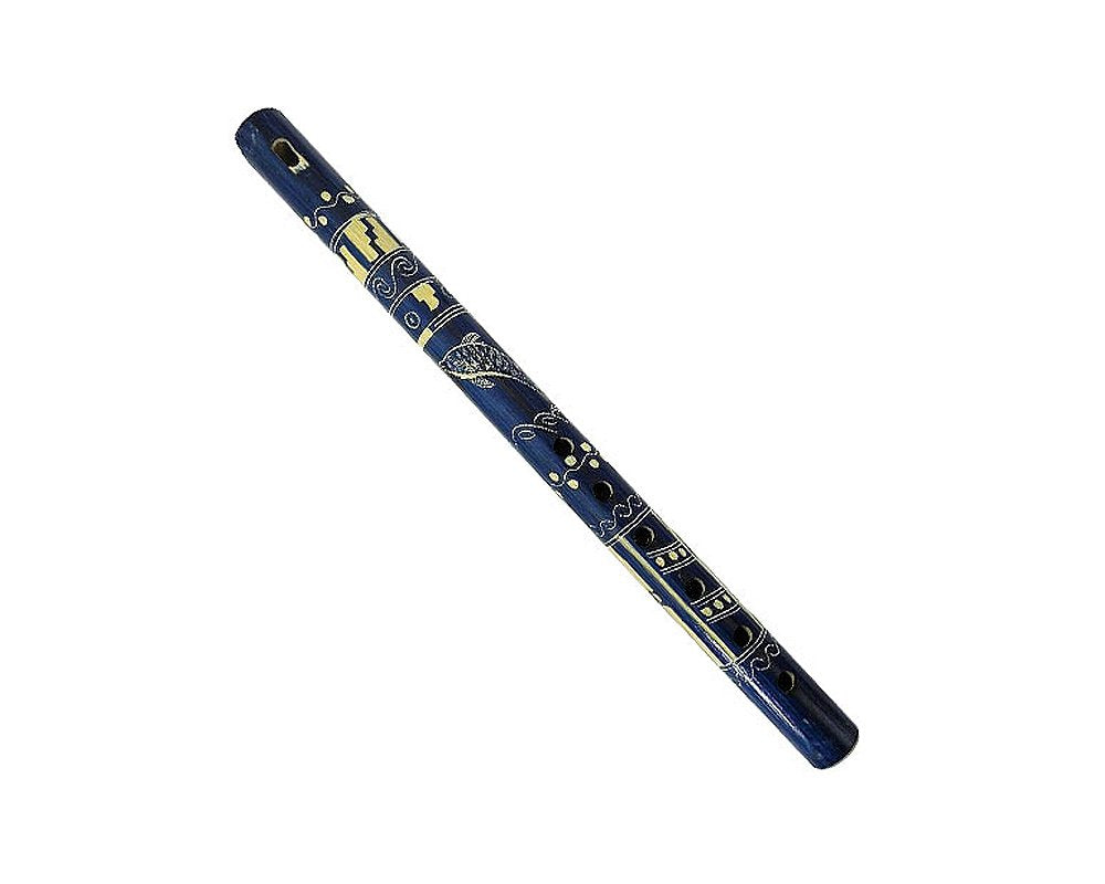 Colored Bamboo Wooden Native Tribal Nature Pattern Flute Woodwind Recorder - Handmade Gifts Ethnic Musical Instruments (Blue)