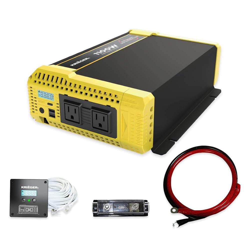 Krieger 1100W Pure Sine Wave Inverter 12V DC to 120V AC Converter for Home, RV, Truck, Off-Grid Solar Power Inverter 12V to 110V