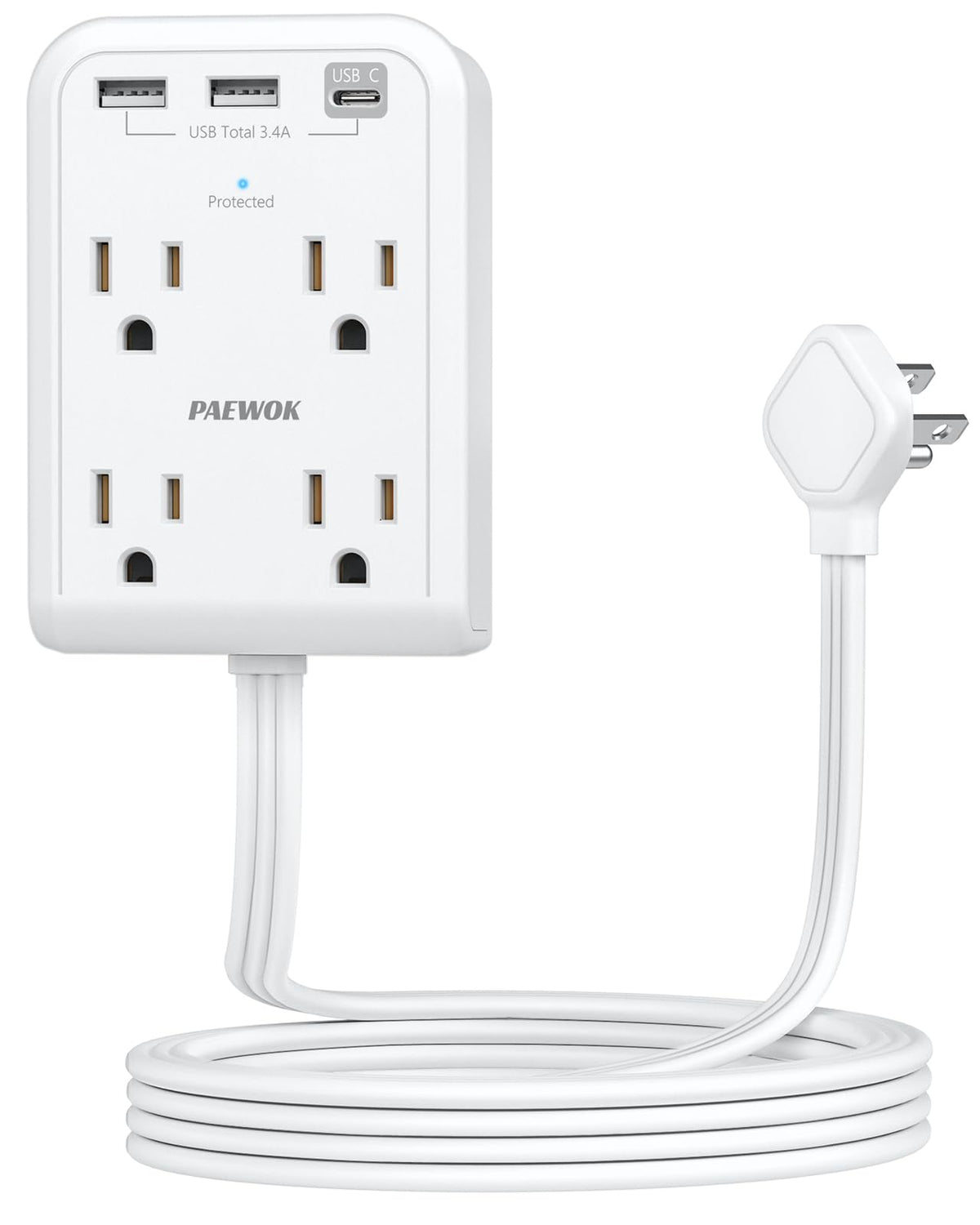 Flat Electrical Outlet Extender With Usb C Ports, 4 Outlet 3 Usb Wall Plug, Ultra Flat 6 Ft Thin Extension Cord, Flat Plug Power