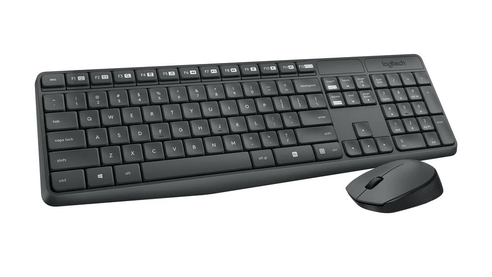 Logitech MK235 Wireless Keyboard and Mouse Combo for Windows, USB Receiver, 15 FN Keys, Long Battery Life, Compatible with PC, L