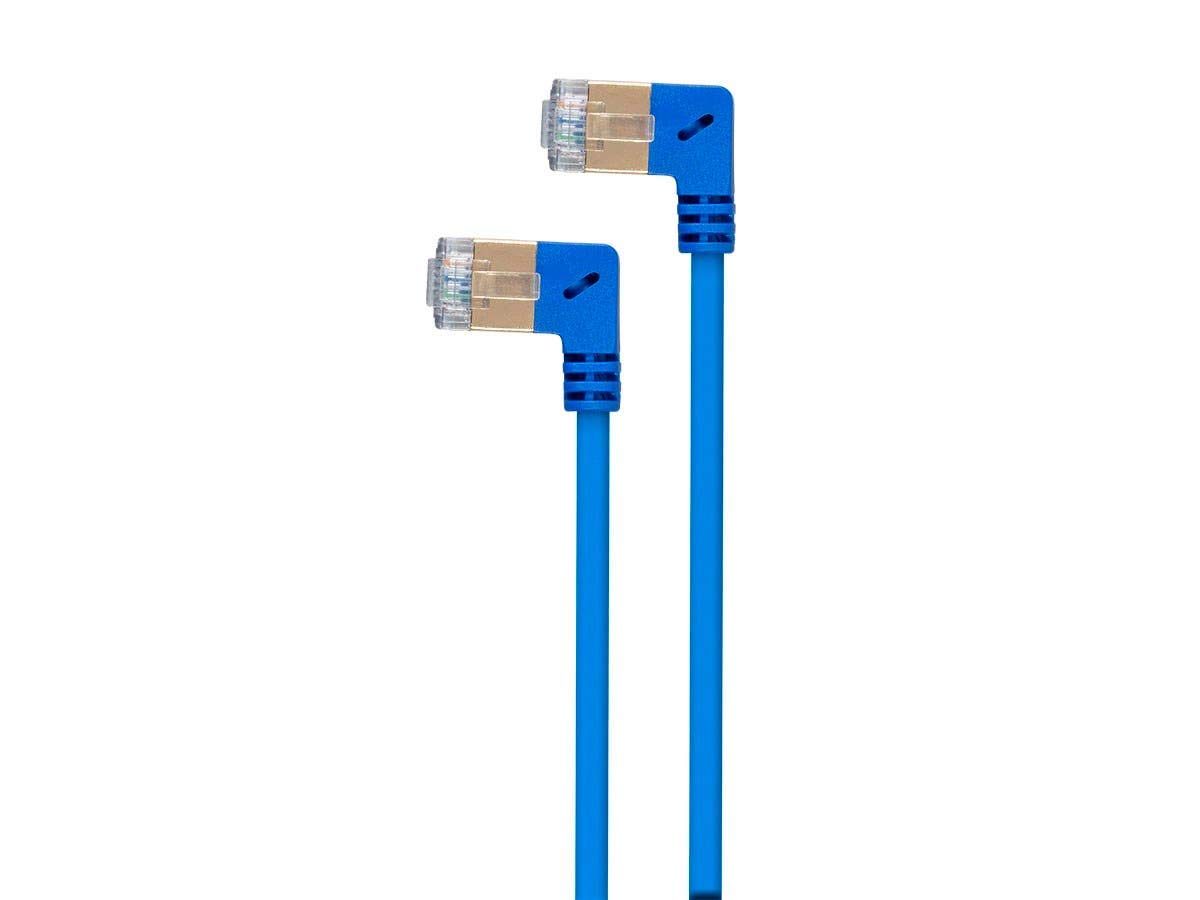 Monoprice Cat6A 2Ft Blue 90 Degree Patch Cable Double Shielded (S/Ftp) 36Awg 10G Cm Pure Bare Copper Snagless Rj45 Slimrun Serie
