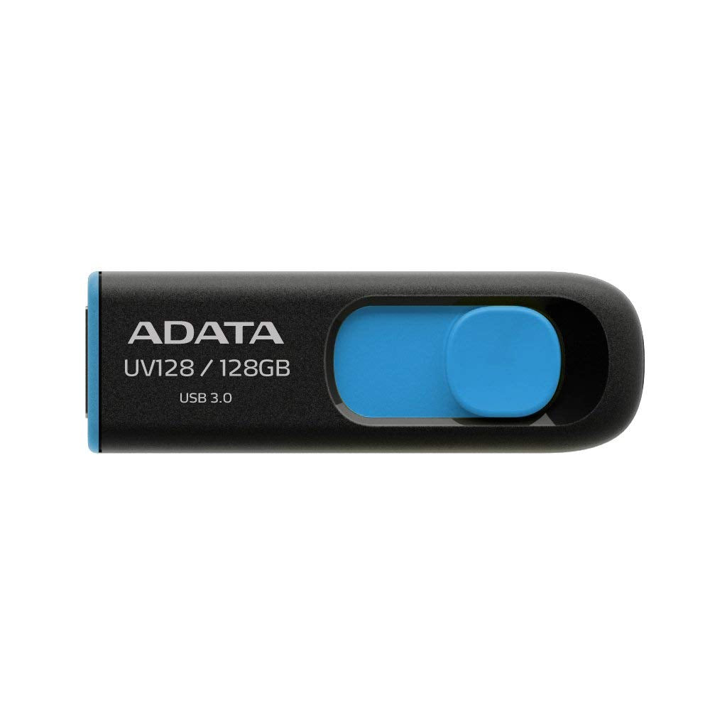 Adata Uv128 128Gb Usb 3.0 Retractable Capless Flash Drive, Blue (Auv128 128G Rbe)