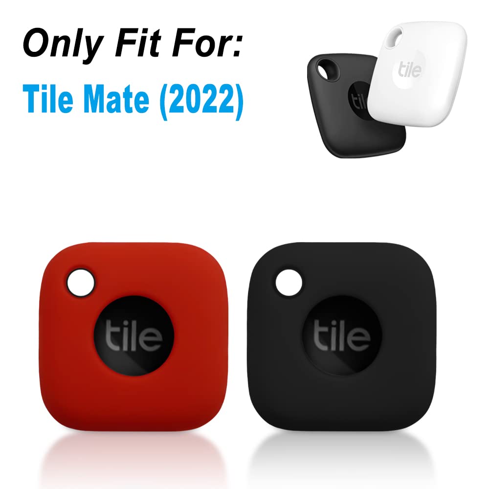 Geiomoo Silicone Case For Tile Mate 2022, Soft Scratch Resistant Cover With Carabiner (2 Pack Black+Red)
