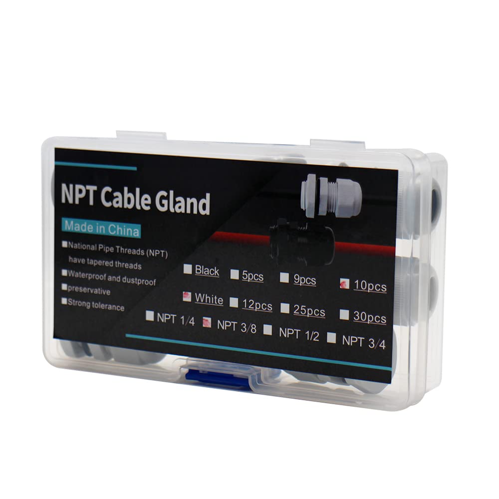 3/8 Cable Glands White Pa66 Connector Ip68 Waterproof Adjustable Cord Grip Strain Relief Connectors Protectors White 10Pcs With