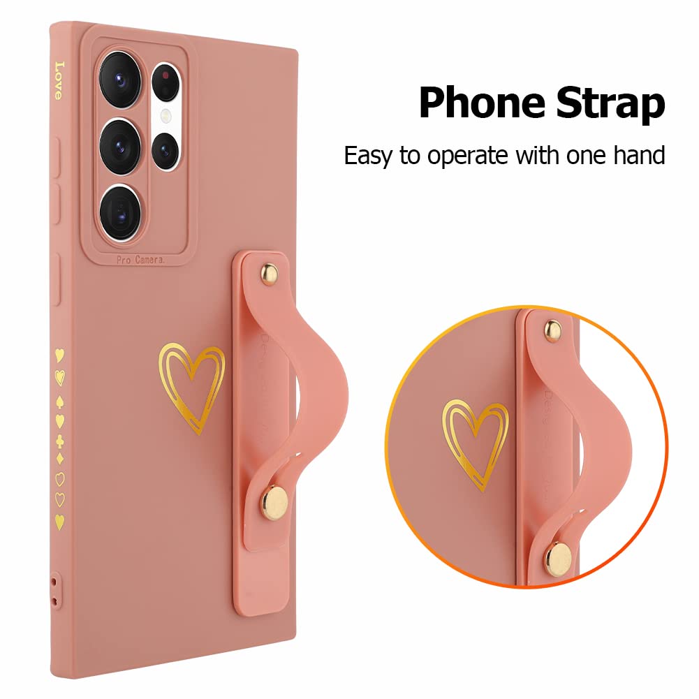 Fiyart Designed For Galaxy S22 Ultra Case With Phone Stand Holder Cute Love Hearts Pattern Slim Protective Camera Protection Cov