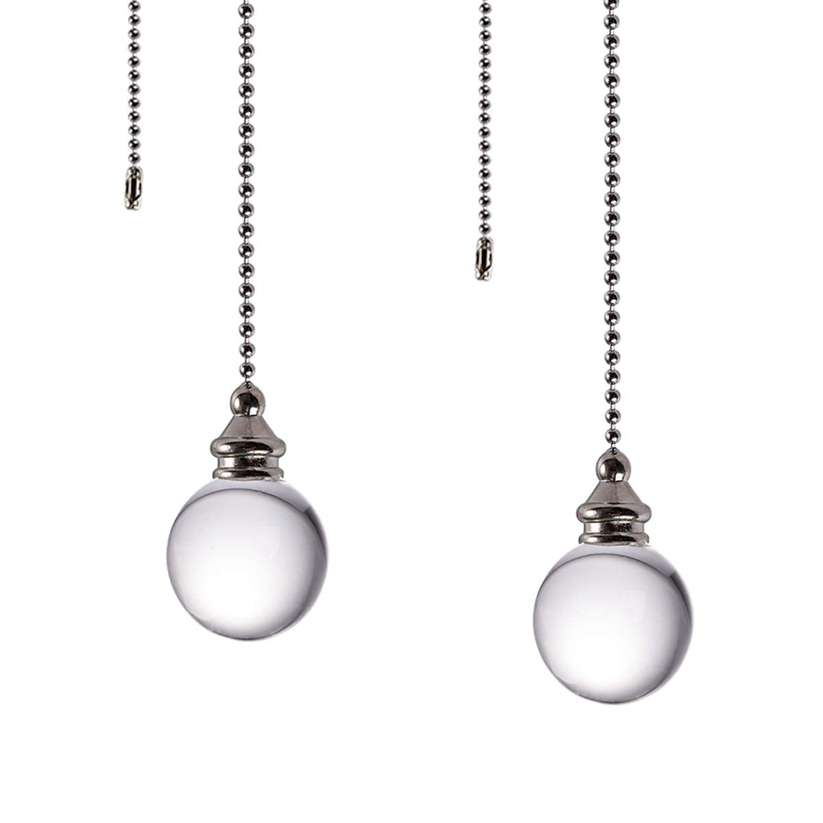 Ceiling Fan Pull Chain, 2Pcs Clear 30Mm Diameter Crystal Ball Fan Pull Chain, 20 Inches Fan Pulls Set With Connector Ceiling Fan