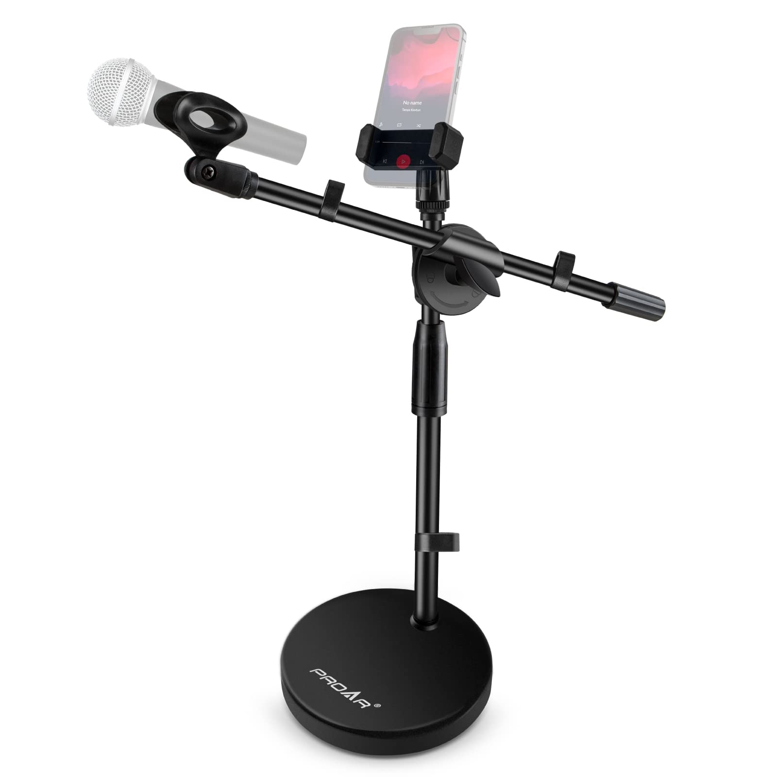Microphone Stand Desk Adjustable Desktop Microphone Stand with Boom Arm Upgraded 3 in 1 Table Phone/Mic Stand with Microphone Cl