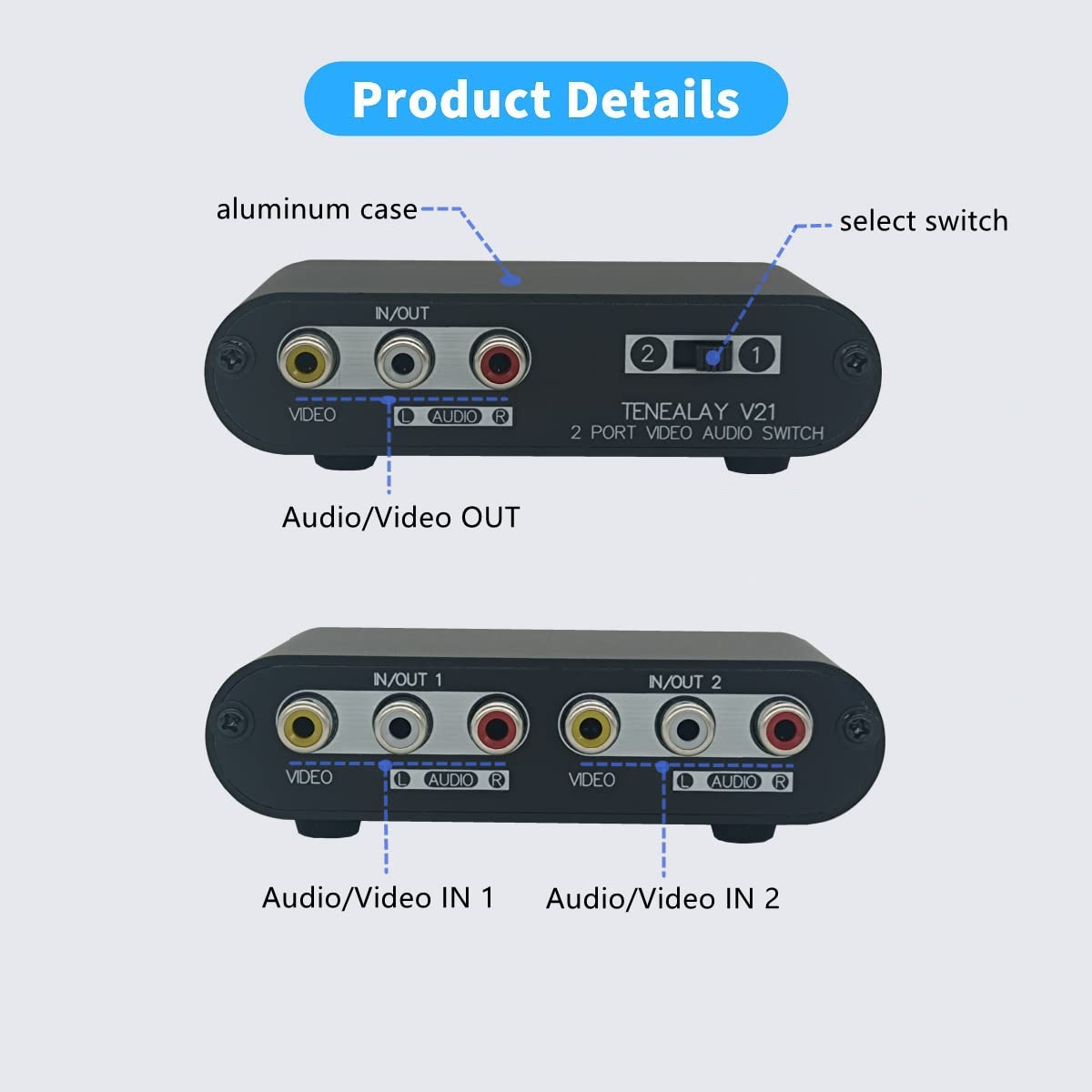 2 Way Av Switch Rca Switcher 2 In 1 Out Composite Video L/R Stereo Audio Selector Box For Dvd Stb Game Consoles  V21