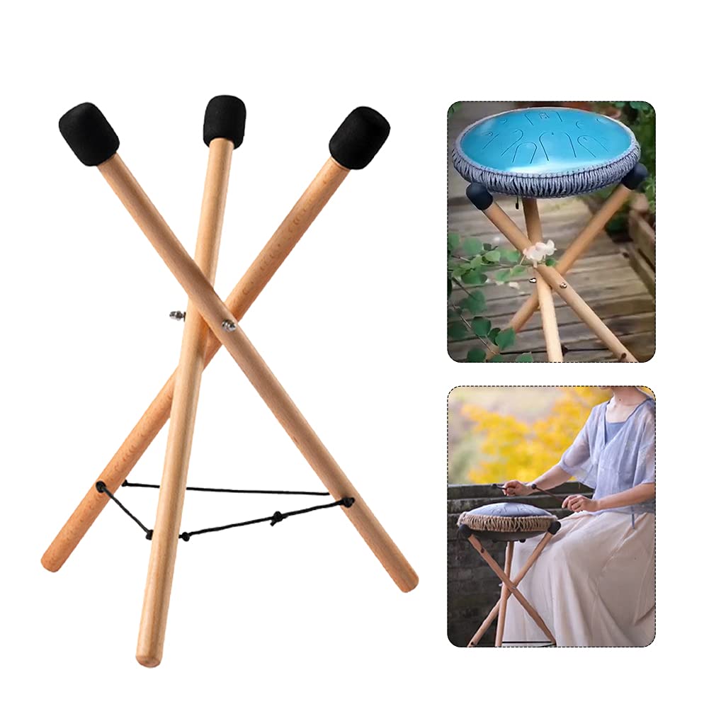 Emvanv Handpan Drum Stand, Solid Wood Adjustable Triangular Extendable Snare Holder Bracket Drum Stand(As Shown)